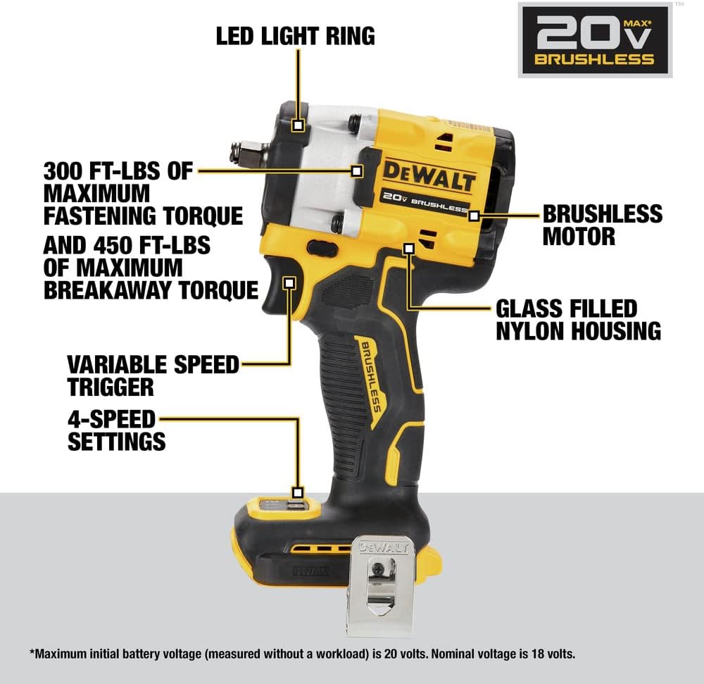 Dewalt Atomic 20V MAX Brushless Lithium-Ion 3/8 in. Clé à chocs sans fil 3/8 po avec enclume en forme d'anneau - Outil seulement