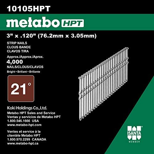 Metabo HPT Clous pour charpente à tête ronde 3" x .120 - 21 degrés - tige lisse brillant - 4000 pièces