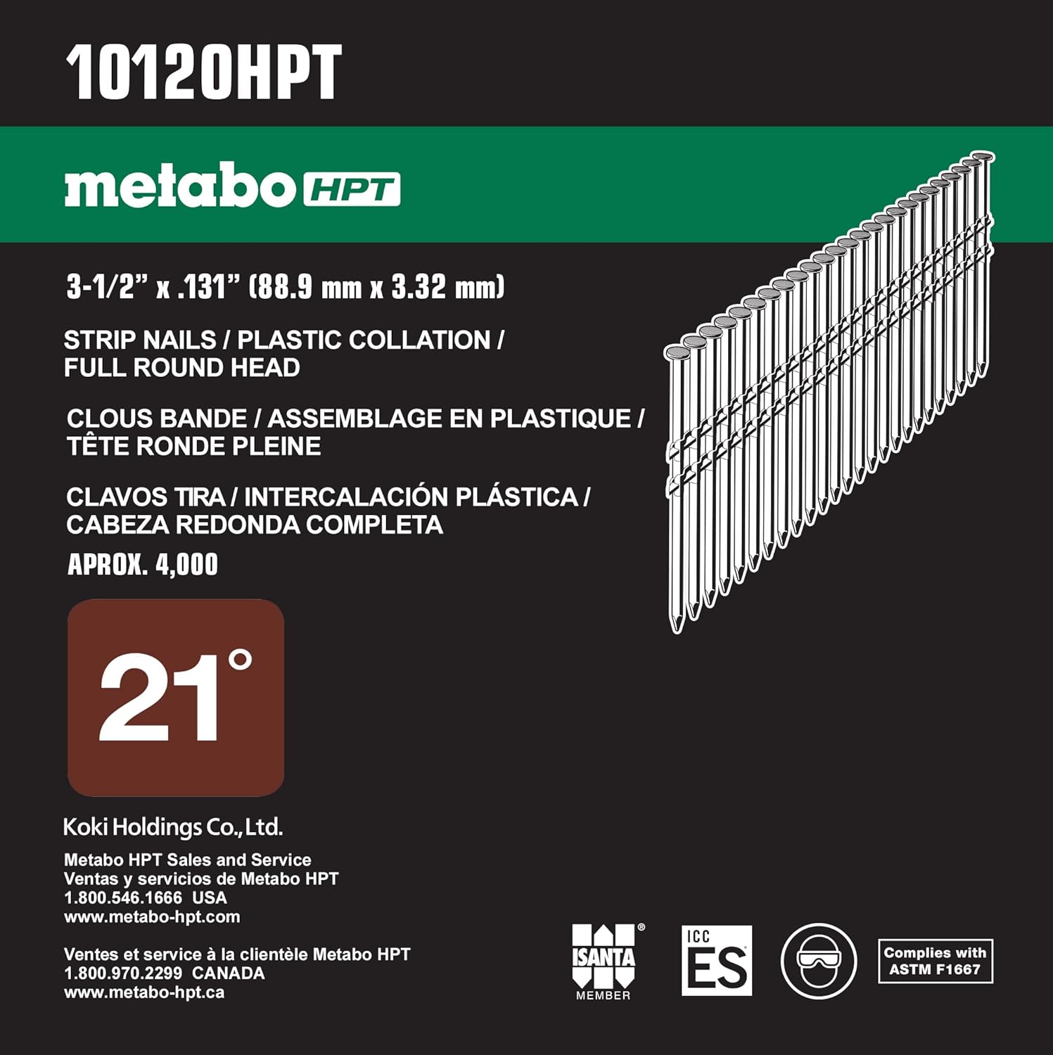 Metabo HPT Framing Nails Full Round Head 3-1/2" x .131 - Bright Basic Strip - 4000 Count