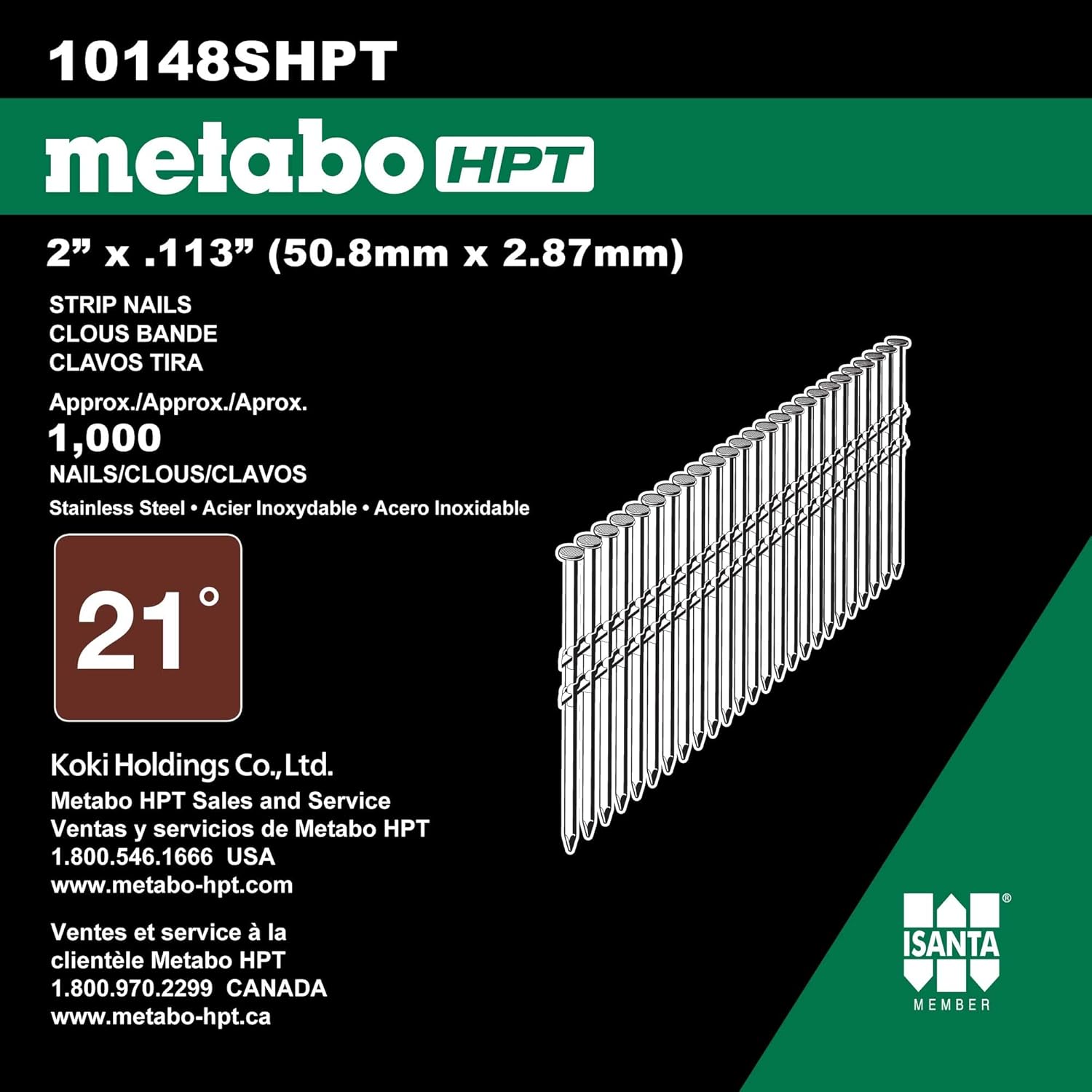Metabo HPT 2" x .113 Stainless Steel Full Round Head Plastic Strip Framing Nails - 1000 Count