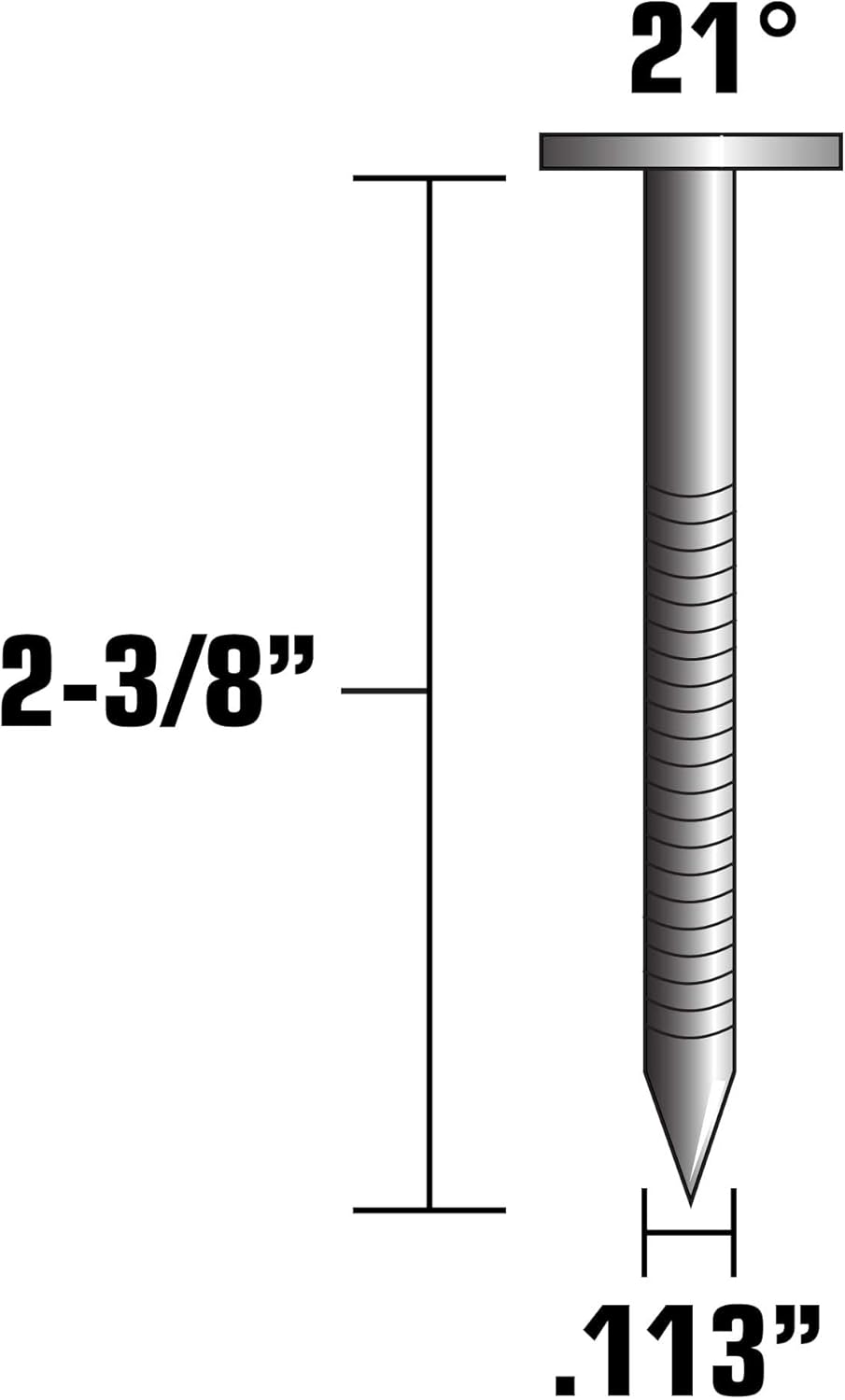 Metabo HPT Framing Nails Full Round Head 2-3/8" x .113 - 21 Degree - Ring Shank - 5000 Count