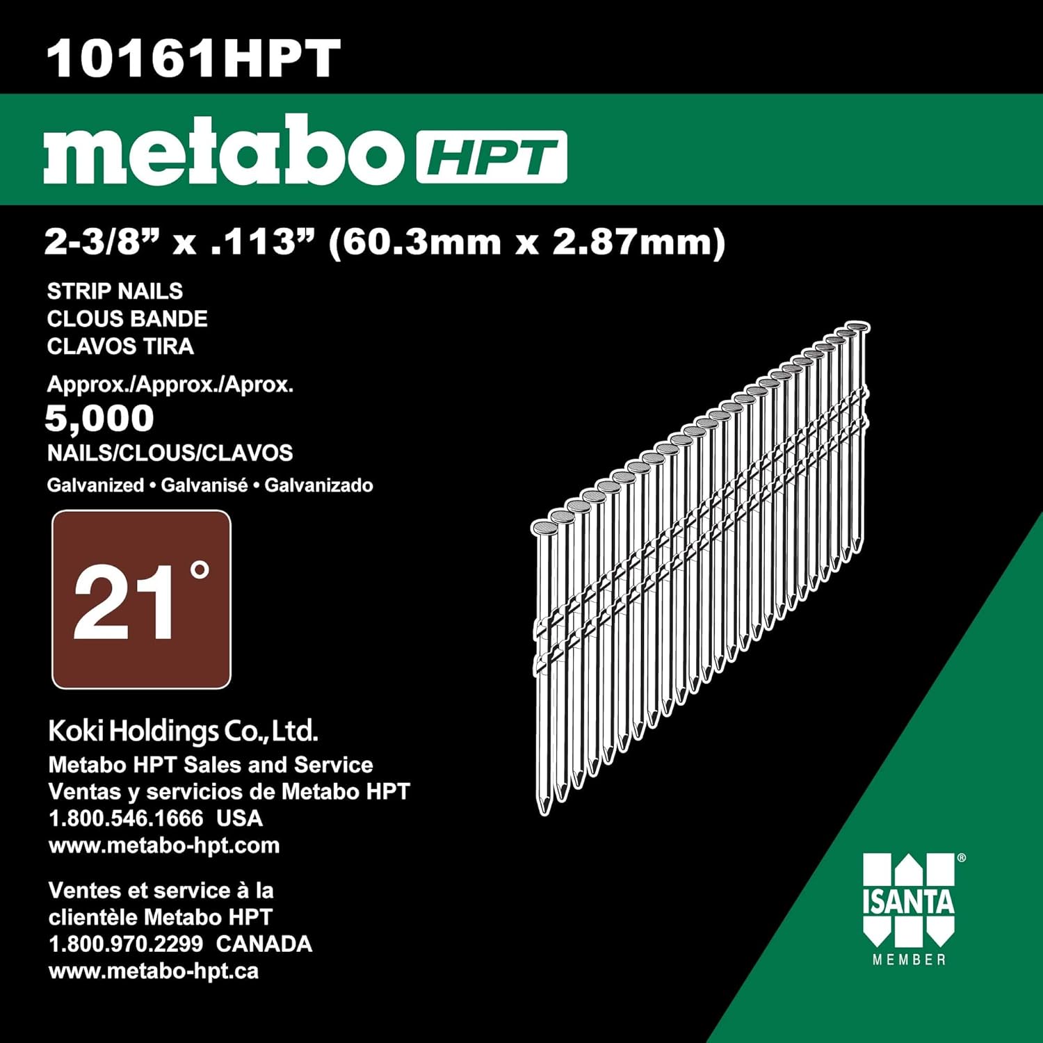Metabo HPT Framing Nails Full Round Head 2-3/8" x .113 - 21 Degree - Ring Shank - 5000 Count