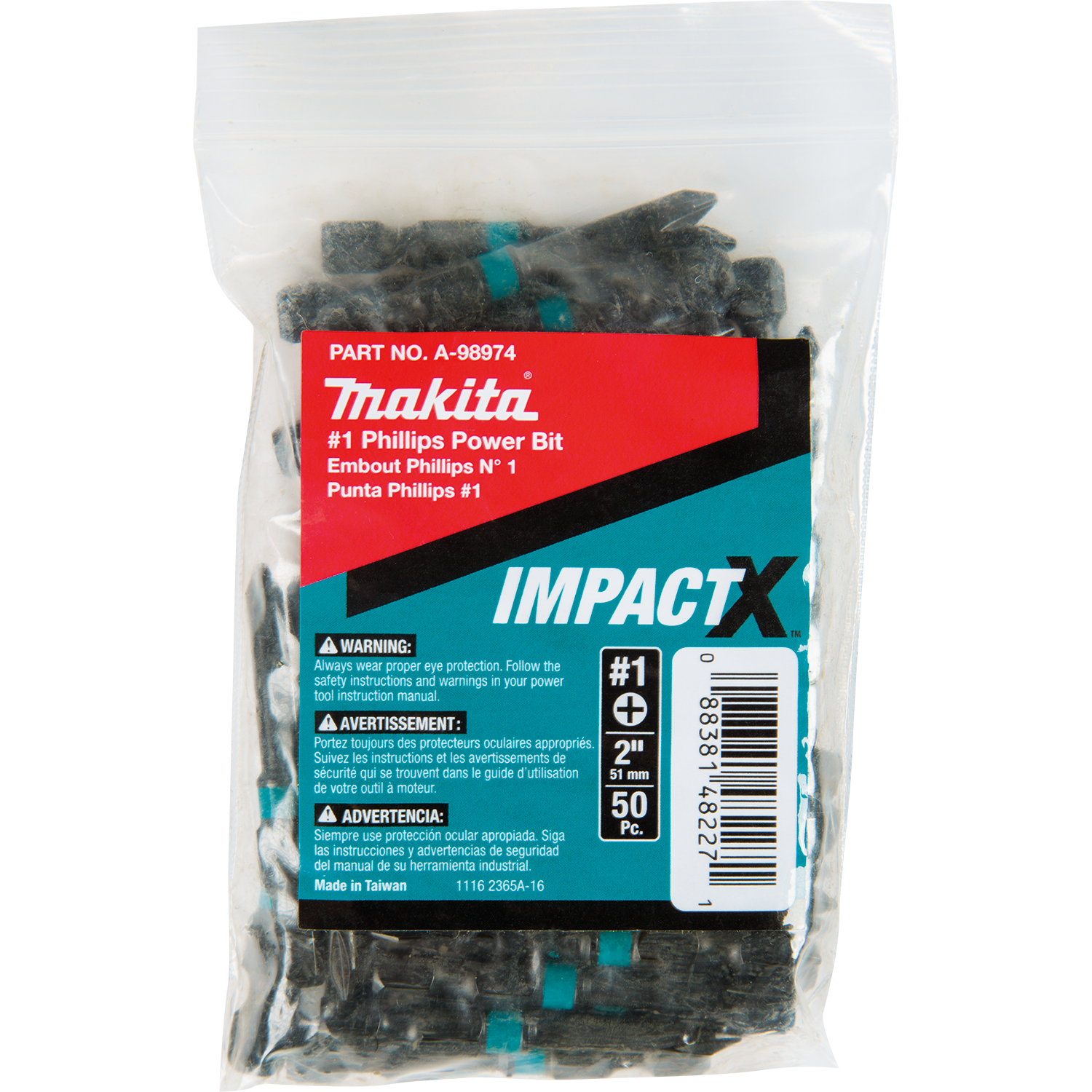 Makita Impactx 1 Phillips 2" Power Bit in a Pack of 50 PC