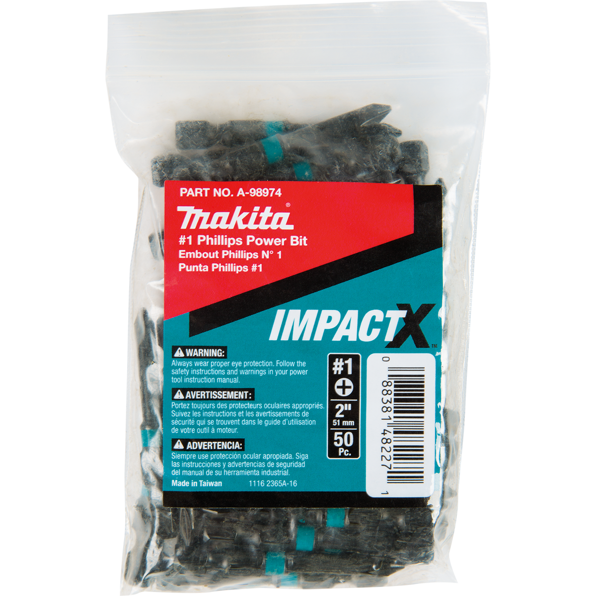 Makita Impactx 1 Phillips 2" Power Bit in a Pack of 50 PC