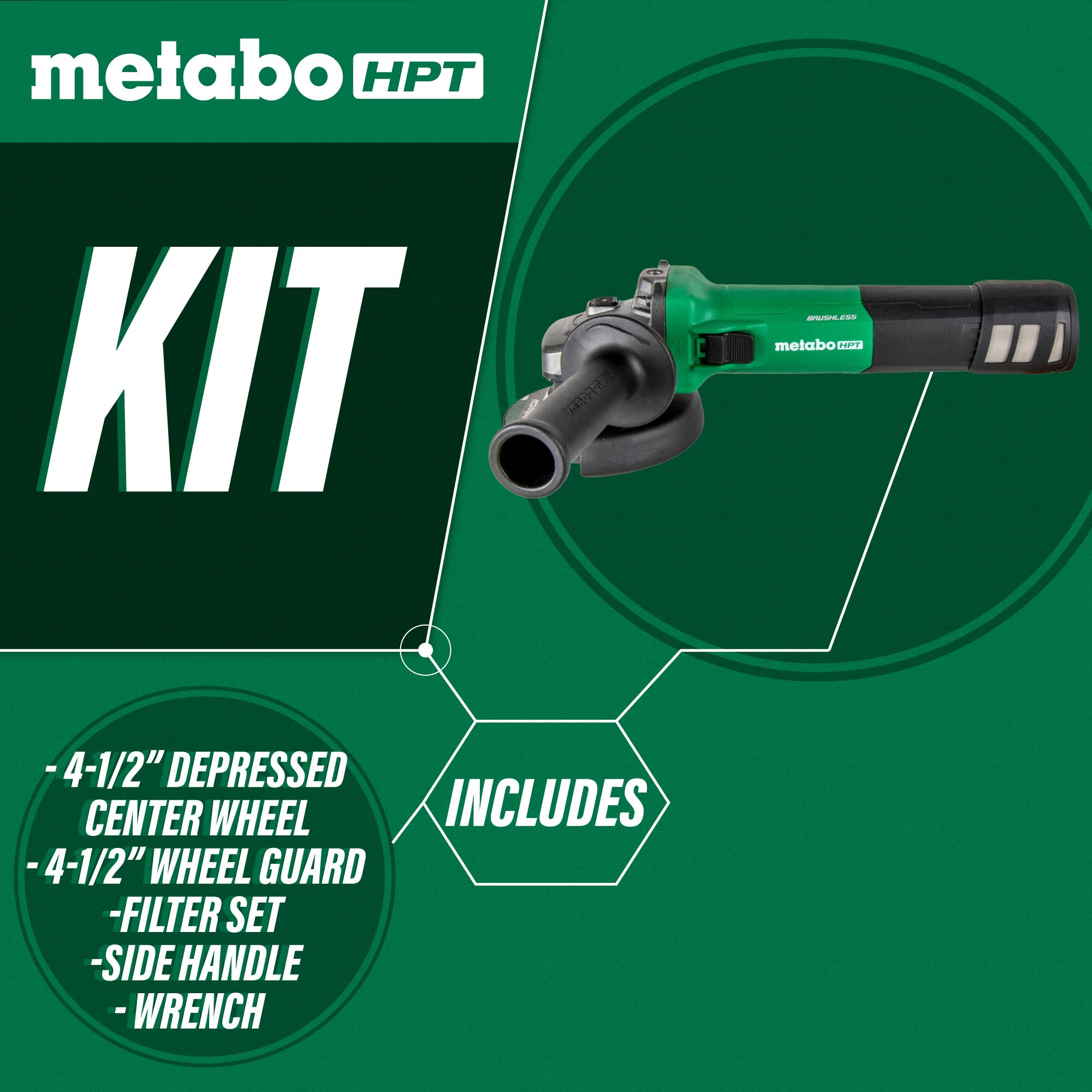 Metabo G12VE2 HPT 4 1/2" 12 Amp Angle Grinder with 3 Position Side Handle