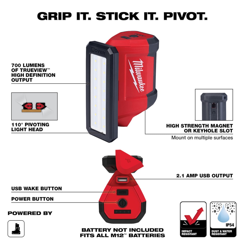 Milwaukee M12 Rover Service & Repair Flood Light with USB Charging