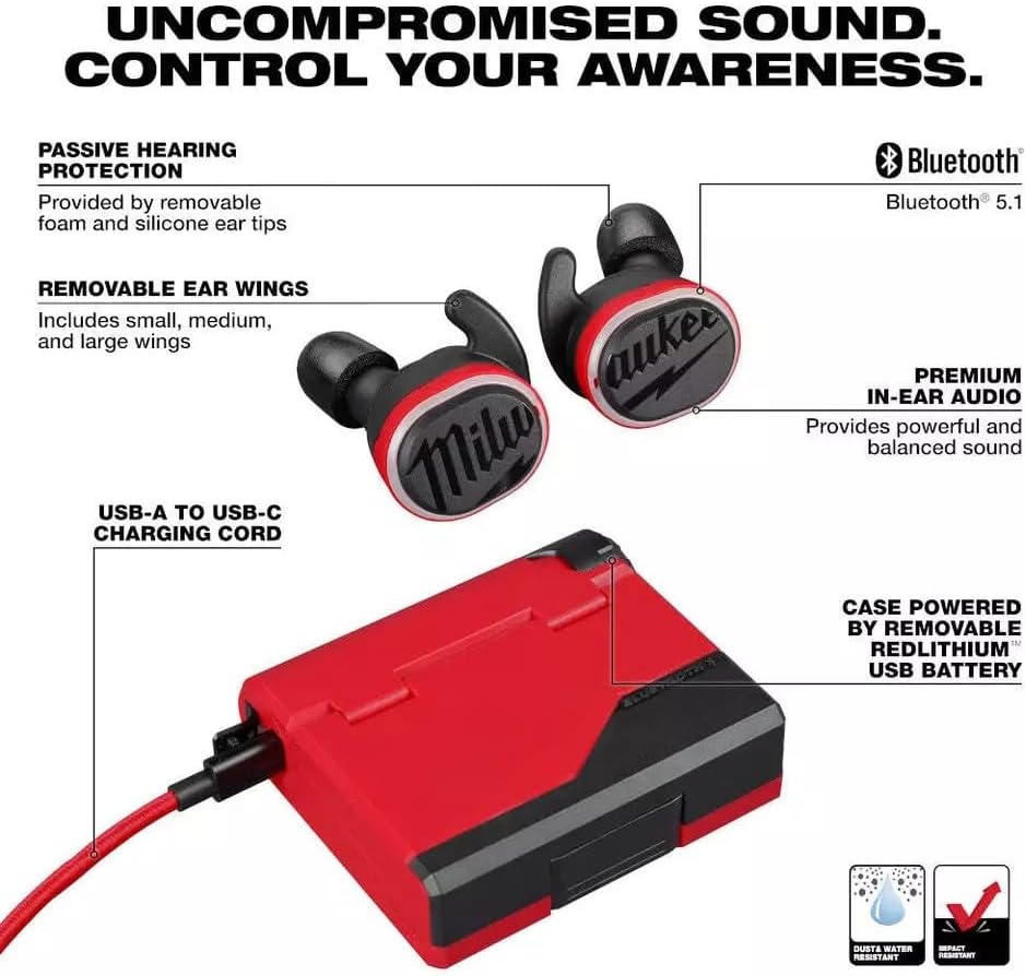Milwaukee USB Bluetooth Jobsite Ear Buds (écouteurs de chantier)