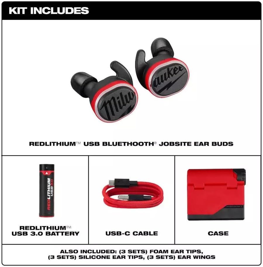 Milwaukee USB Bluetooth Jobsite Ear Buds (écouteurs de chantier)
