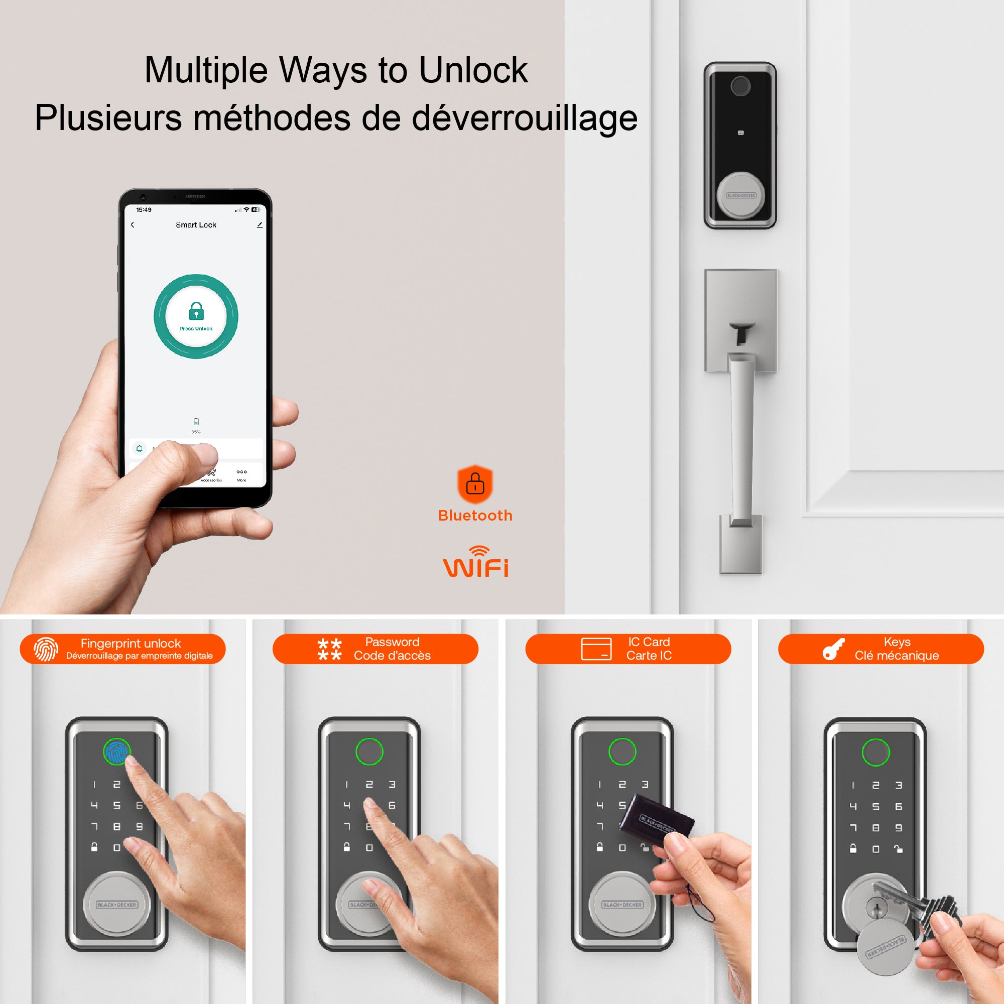 Black & Decker Smart Lock avec poignée d'entrée et passerelle - Argent
