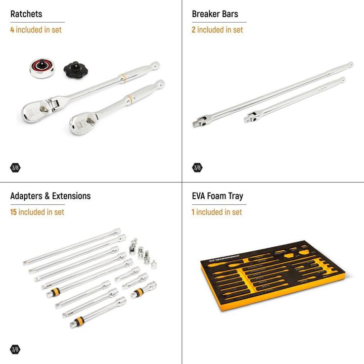 Gearwrench 3/8" 90T Ratchet & Drive Tool Set with Eva Foam Tray - 21 Piece