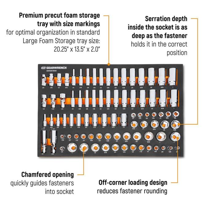Gearwrench 3/8" SAE Drive Master Socket Set with Foam Storage Tray - 85 Piece