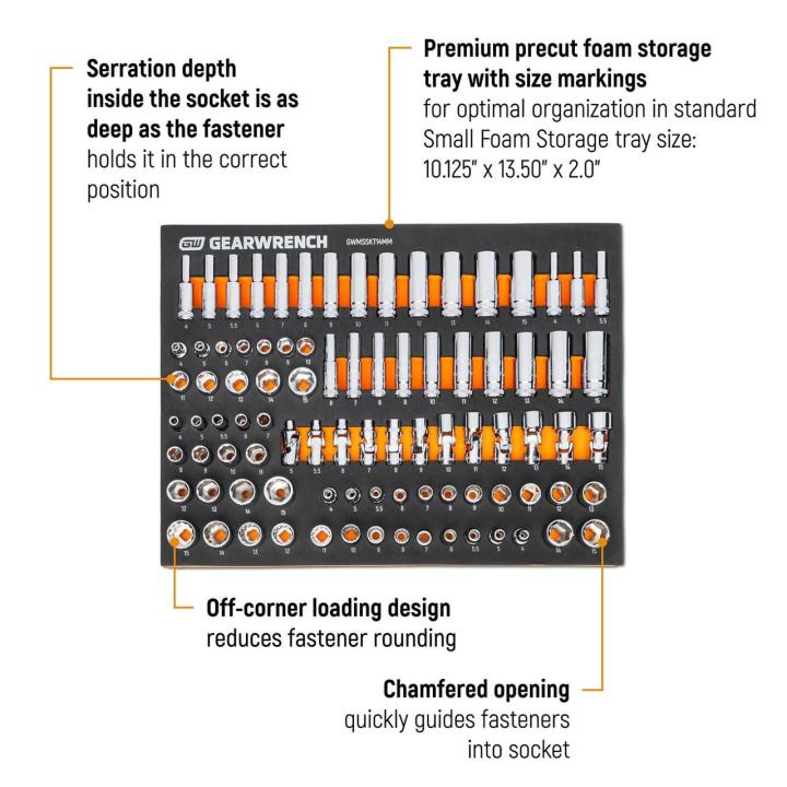 Gearwrench Jeu de douilles métriques Master 1/4" Drive avec plateau de rangement en mousse - 89 pièces