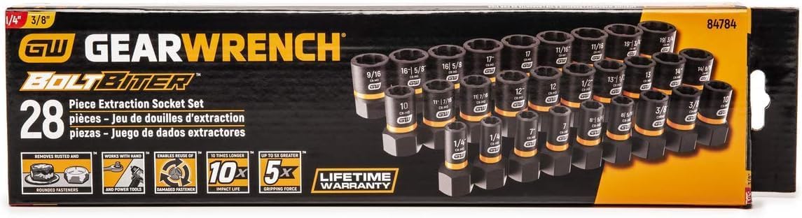 Gearwrench 1/4" & 3/8" Drive Bolt Biter Impact Extraction Socket Set - 28 Piece