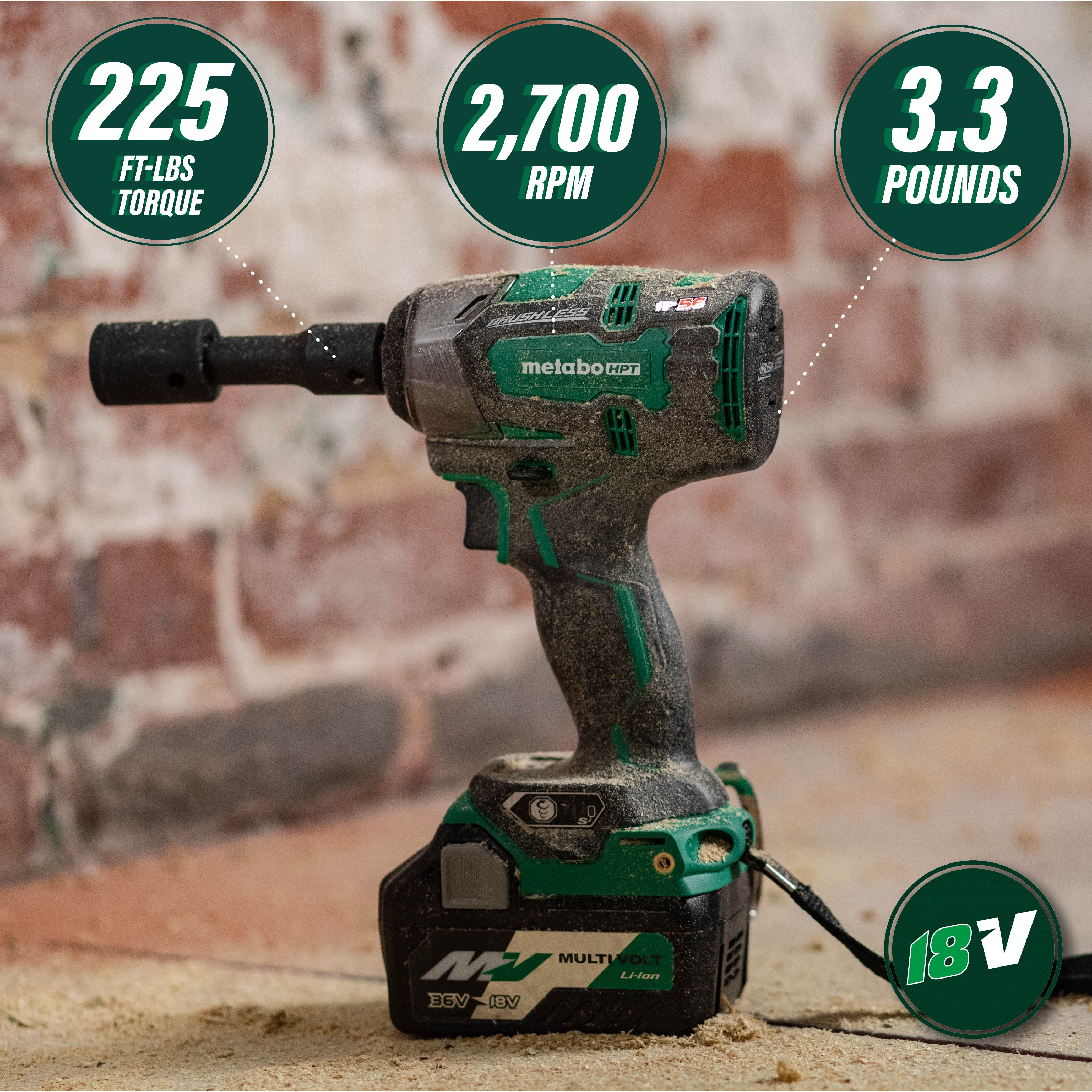 Metabo HPT 18V 1/2" Variable Speed Brushless Cordless Drive Impact Wrench