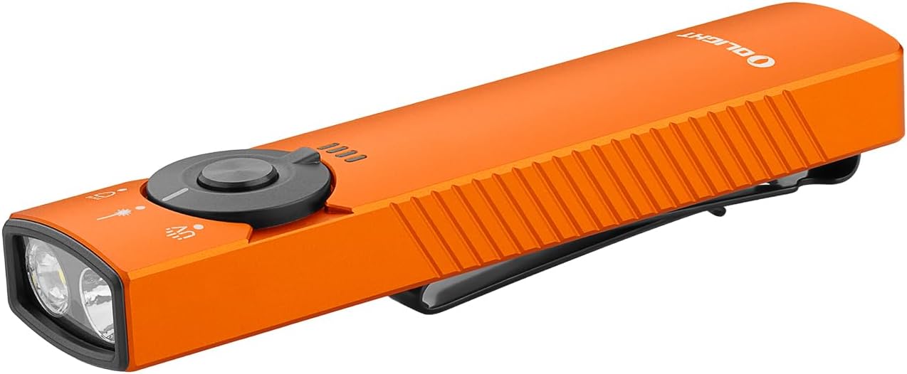 Olight Arkfeld Pro EDC Lampe de poche rechargeable 1300 Lumens avec faisceau vert - Orange Cool White
