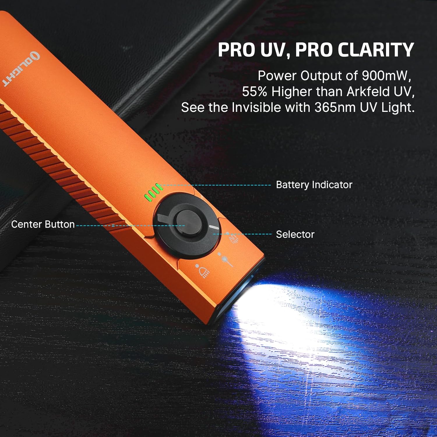 Olight Arkfeld Pro EDC Lampe de poche rechargeable 1300 Lumens avec faisceau vert - Orange Cool White
