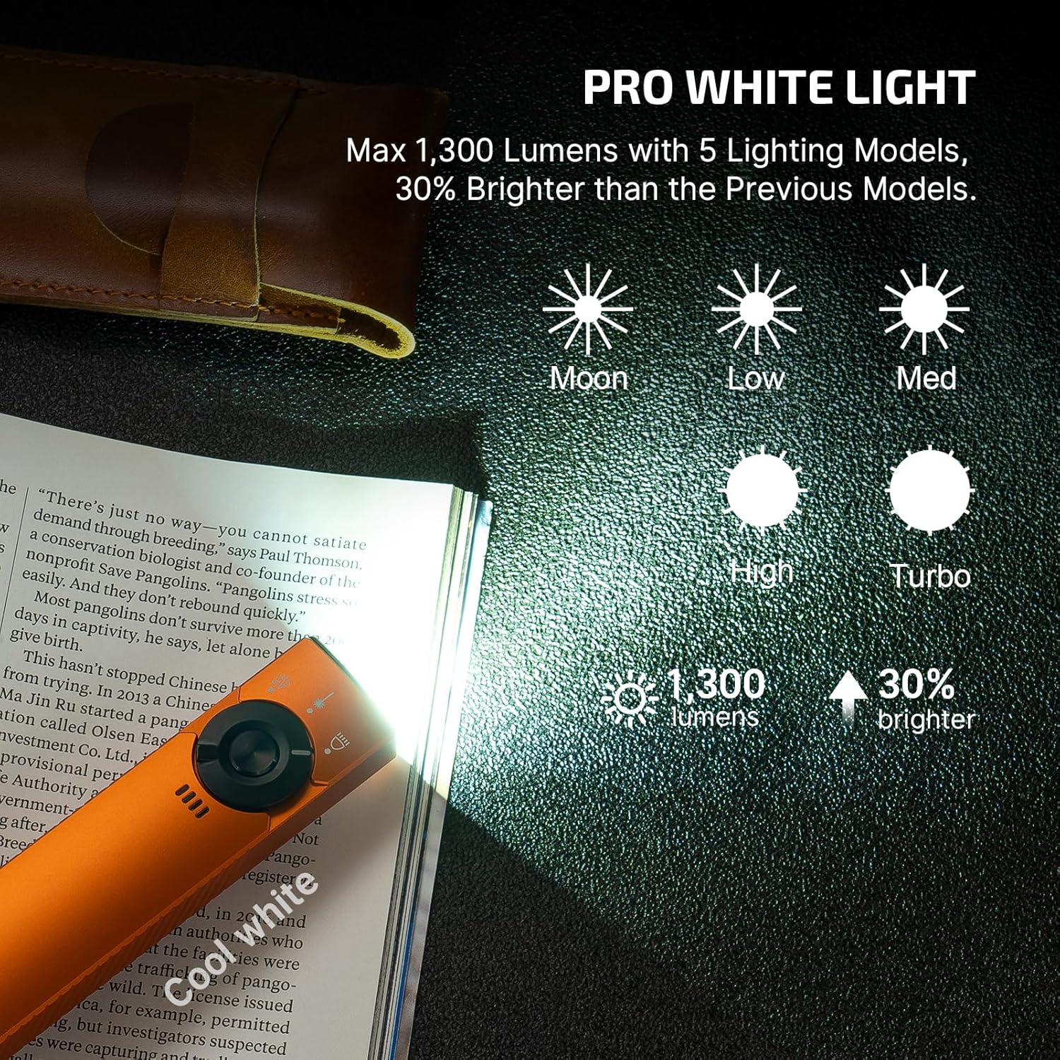 Olight Arkfeld Pro EDC Lampe de poche rechargeable 1300 Lumens avec faisceau vert - Orange Cool White