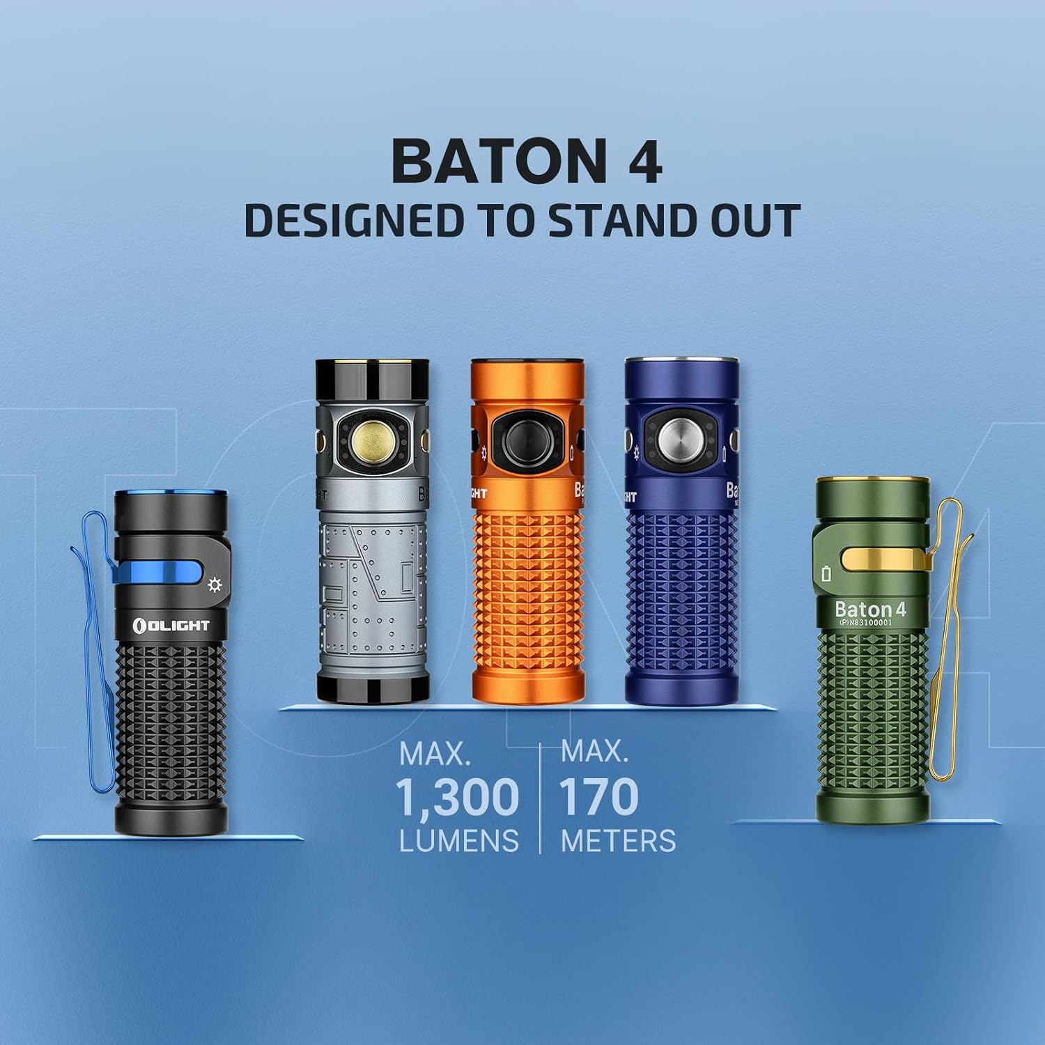 Olight Baton 4 Led Lampe de poche rechargeable 1300 Lumens avec batterie - Noir