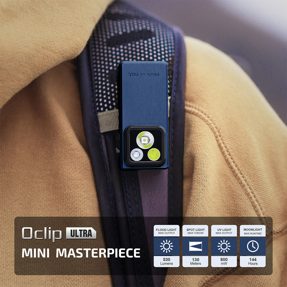 Olight Oclip Ultra EDC Rechargeable Flashlight 530 Lumens - Carry Blue