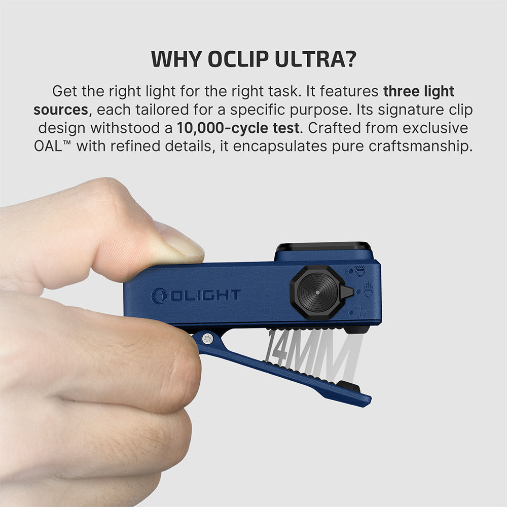Olight Oclip Ultra EDC Rechargeable Flashlight 530 Lumens - Carry Blue