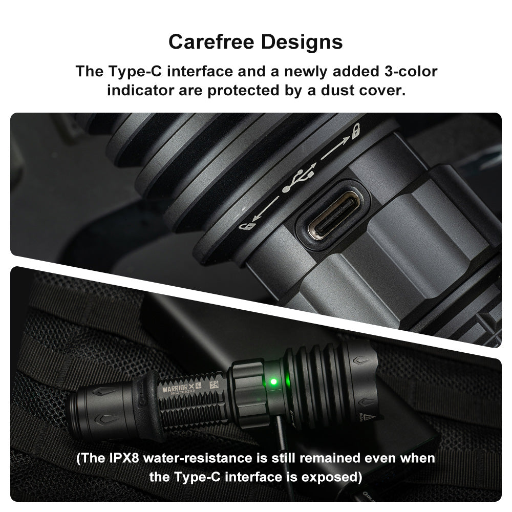 Olight Warrior X 4 LED Tactical Rechargeable Flashlight 2600 Lumens with Tri Color Battery Level Indicator - Black