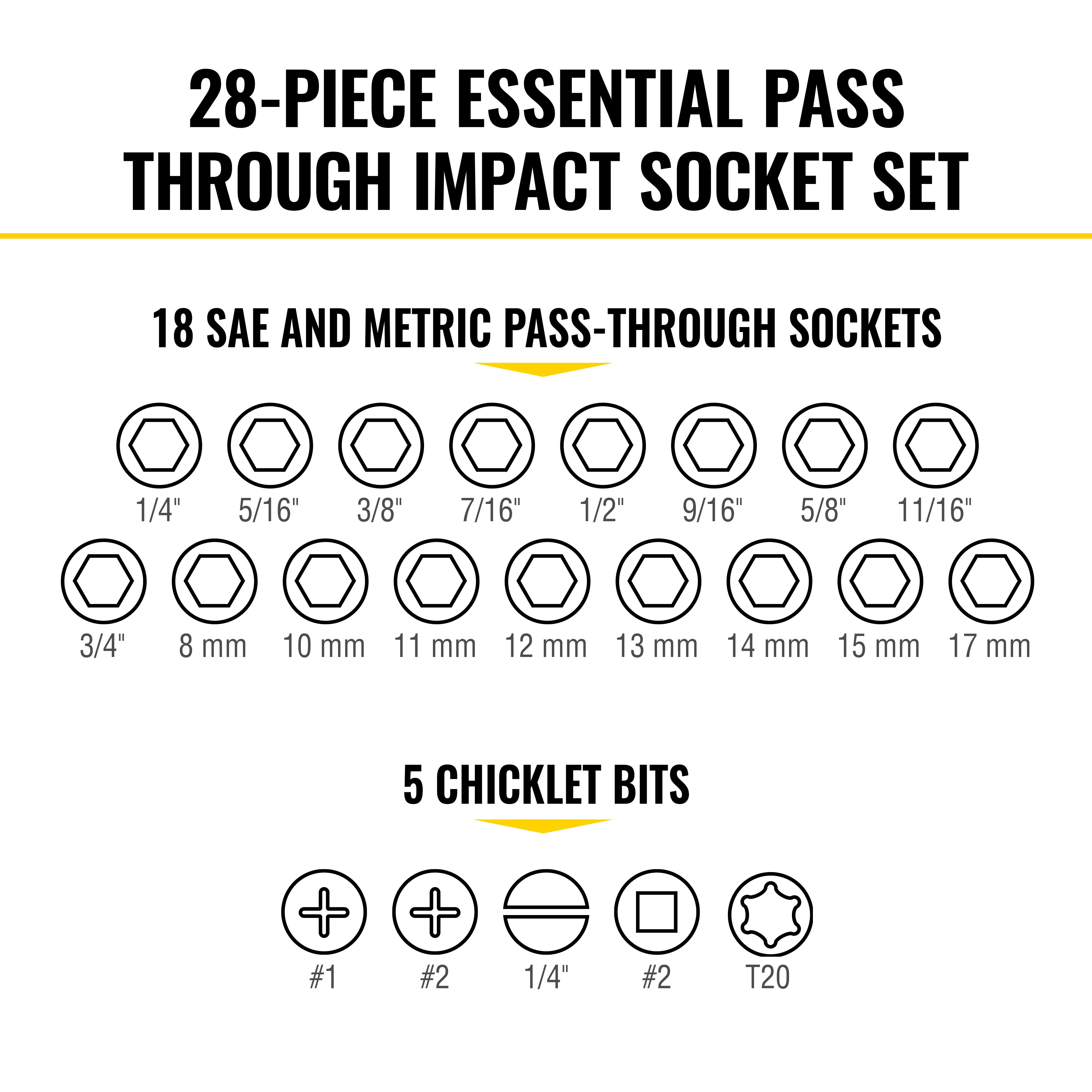 Klein Tools SAE Metric Essential Pass Through Impact Socket Set