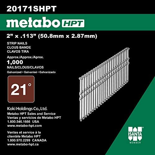 Metabo 20171SHPT Clous à charpente HPT 2" par 0,113 - 21 degrés - tête ronde pleine - galvanisés à chaud - tige annulaire - 1 000 pièces