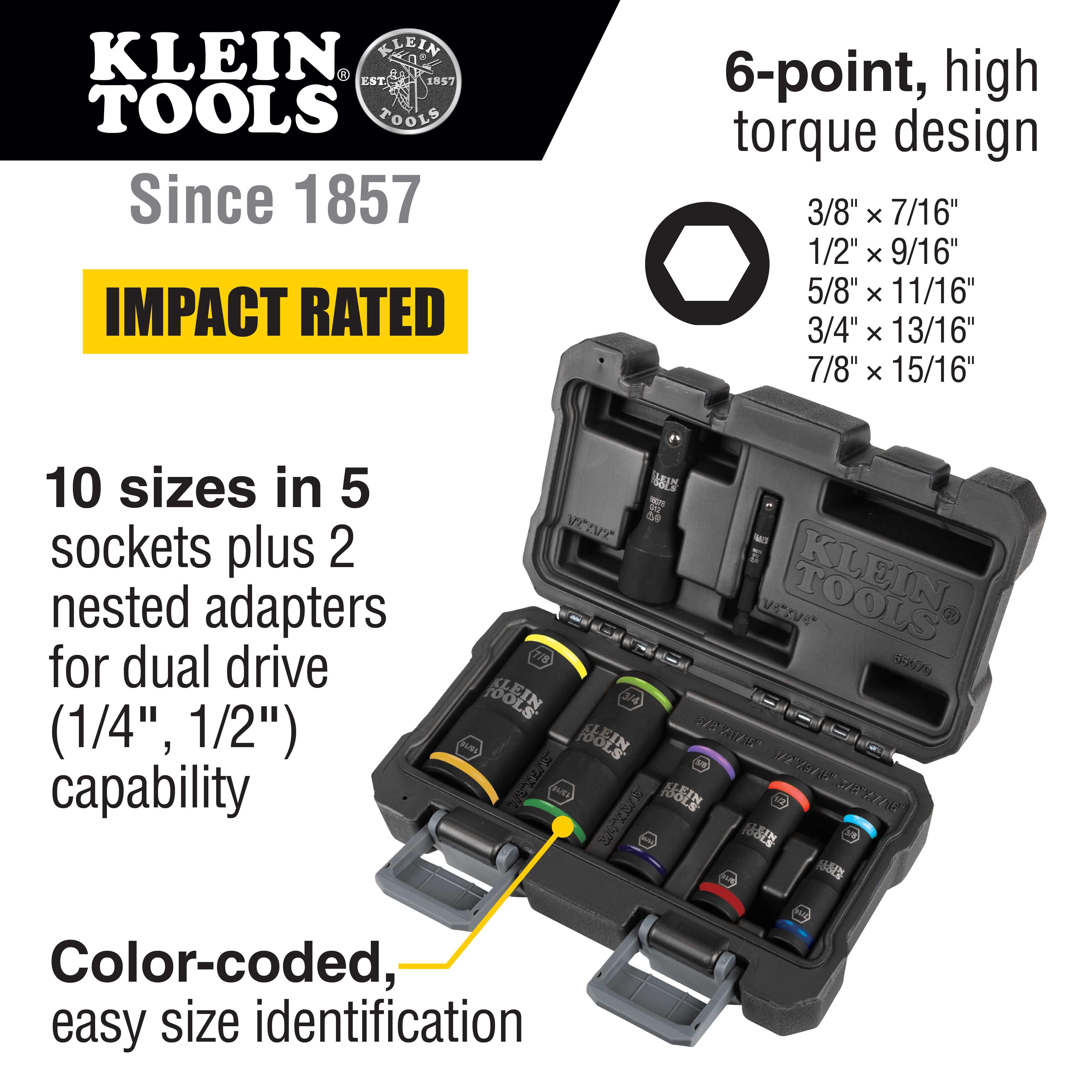 Jeu de douilles à choc Flip Klein Tools, 7 pièces