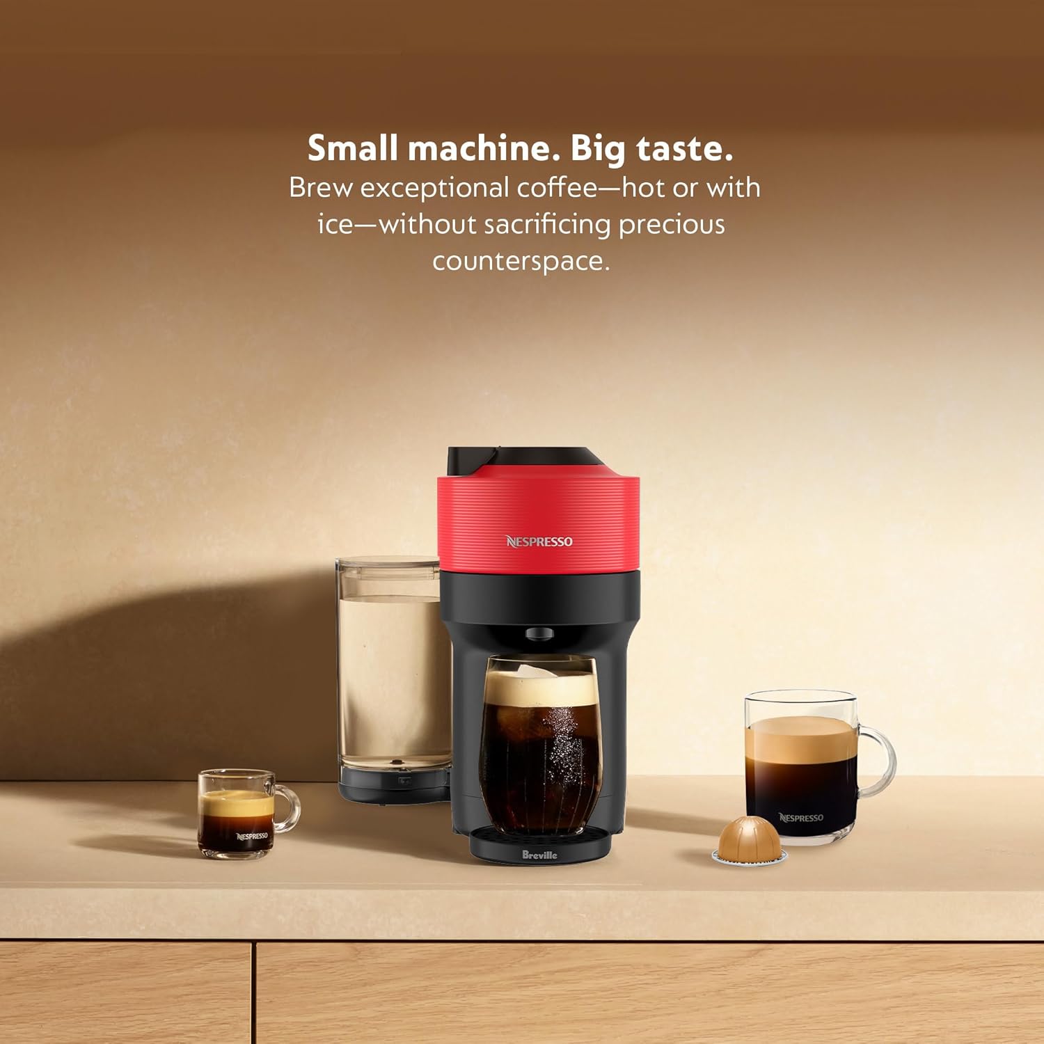 Machine à café et à espresso Nespresso Vertuo Pop+ de Breville - Rouge épicé