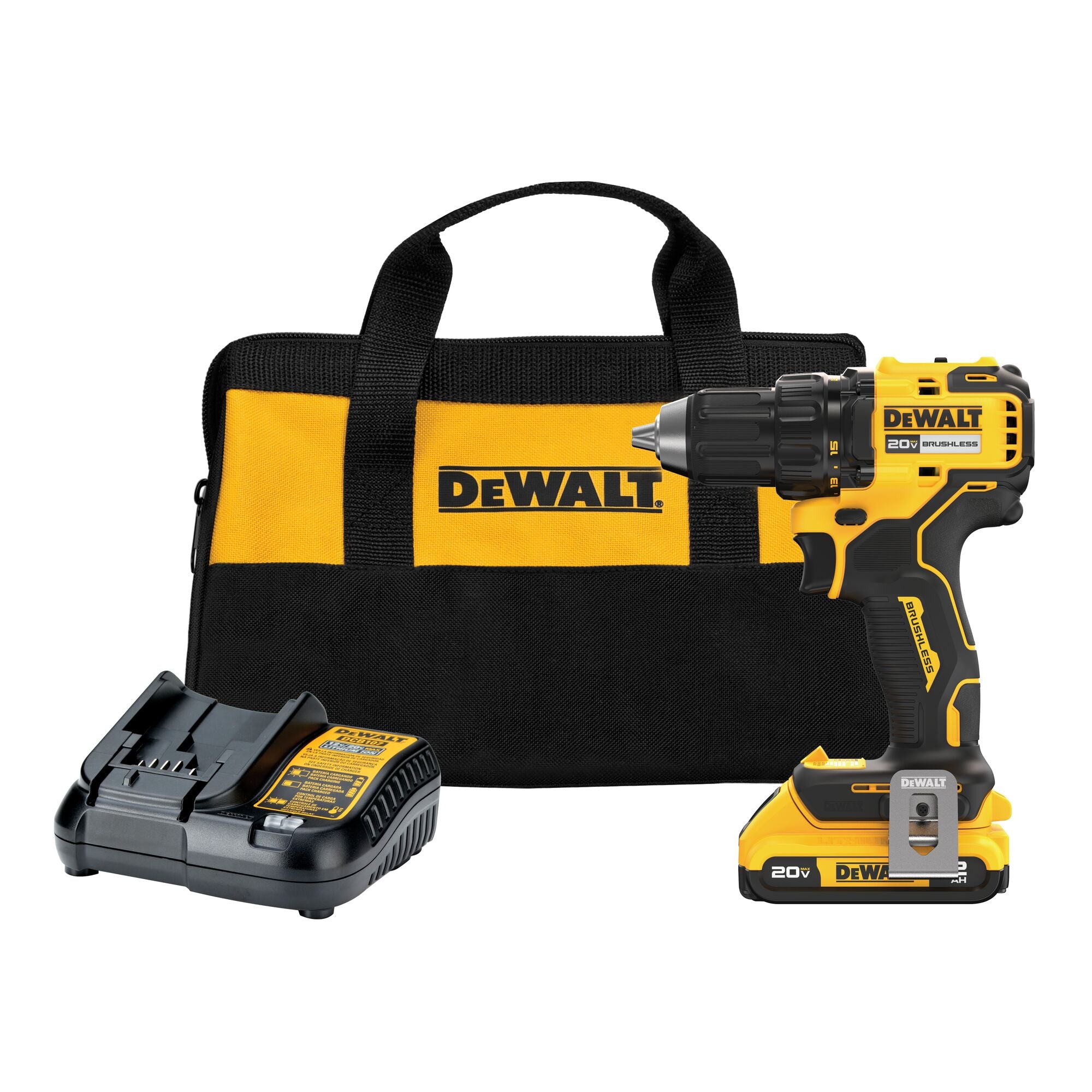 Kit de perceuse-visseuse compacte sans fil et sans balais Dewalt 20V Max avec mandrin à cliquet