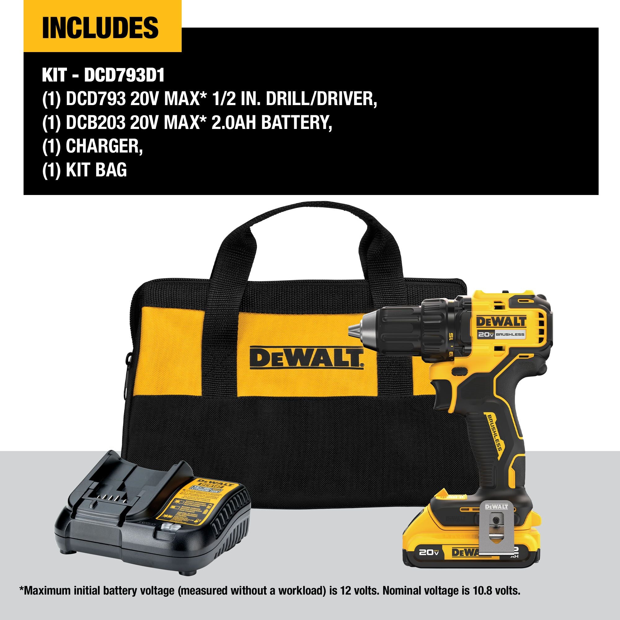 Kit de perceuse-visseuse compacte sans fil et sans balais Dewalt 20V Max avec mandrin à cliquet