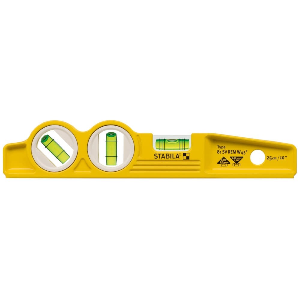 Stabila 25245 Die Cast Magnetic Torpedo with 45 Degree Vial and V-Groom Frame - Yellow