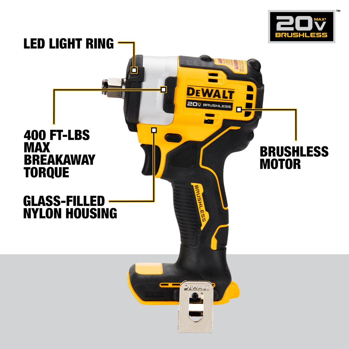 Clé à chocs Dewalt 20V Max 1/2" avec enclume à anneau - Outil seul