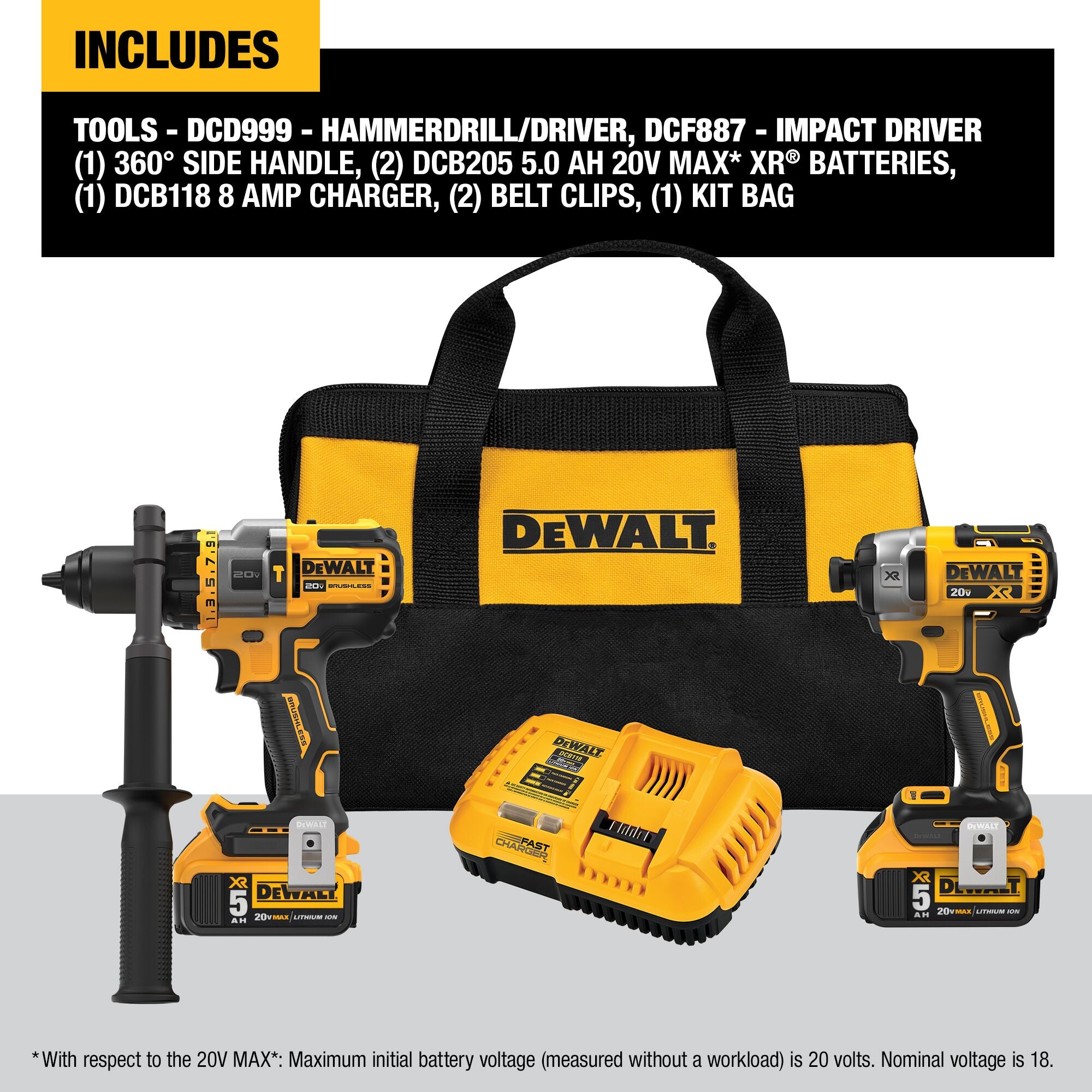 Dewalt 20V MAX Flexvolt Advantage 2 outils perceuse à percussion/impact avec 2 batteries (5.0AH)
