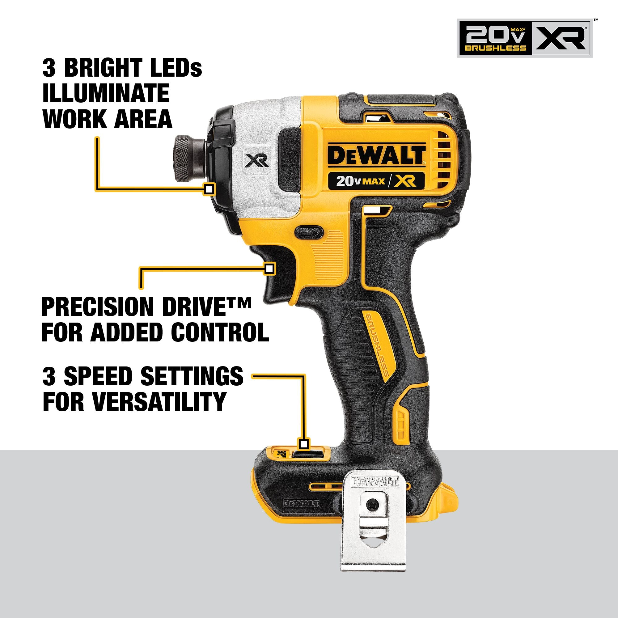 Dewalt 20V Max XR Marteau perforateur - Moteur à chocs - Scie à guichet et lampe de travail - Kit combiné d'outils électriques