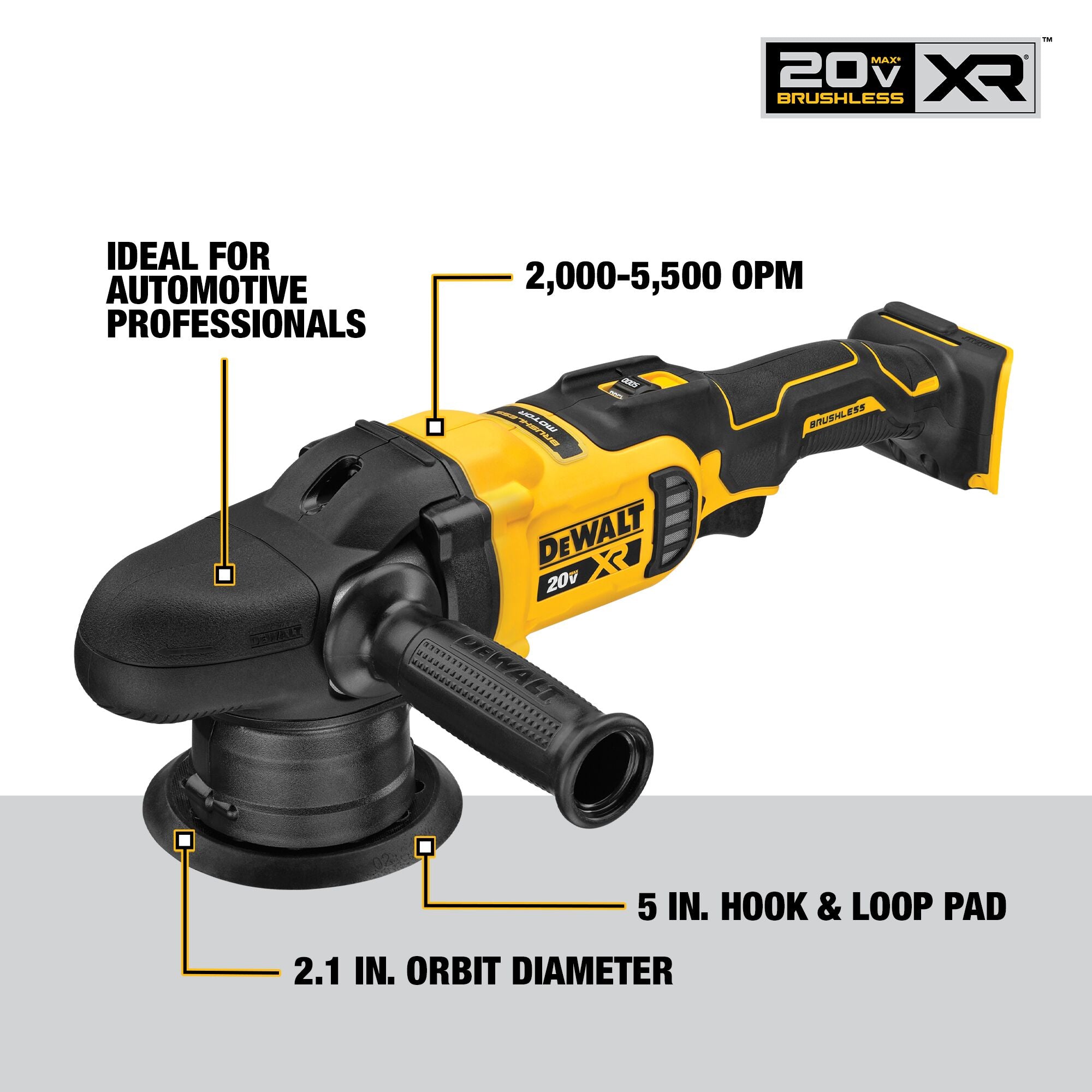 Dewalt 20V MAX XR 5" Variable Speed Random orbit Polisher Kit w/ 2 Batteries And Bag
