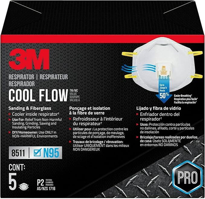 3M Pro Sanding and Fiberglass Vented Respirators - 8511H5-DC - 5 Pack