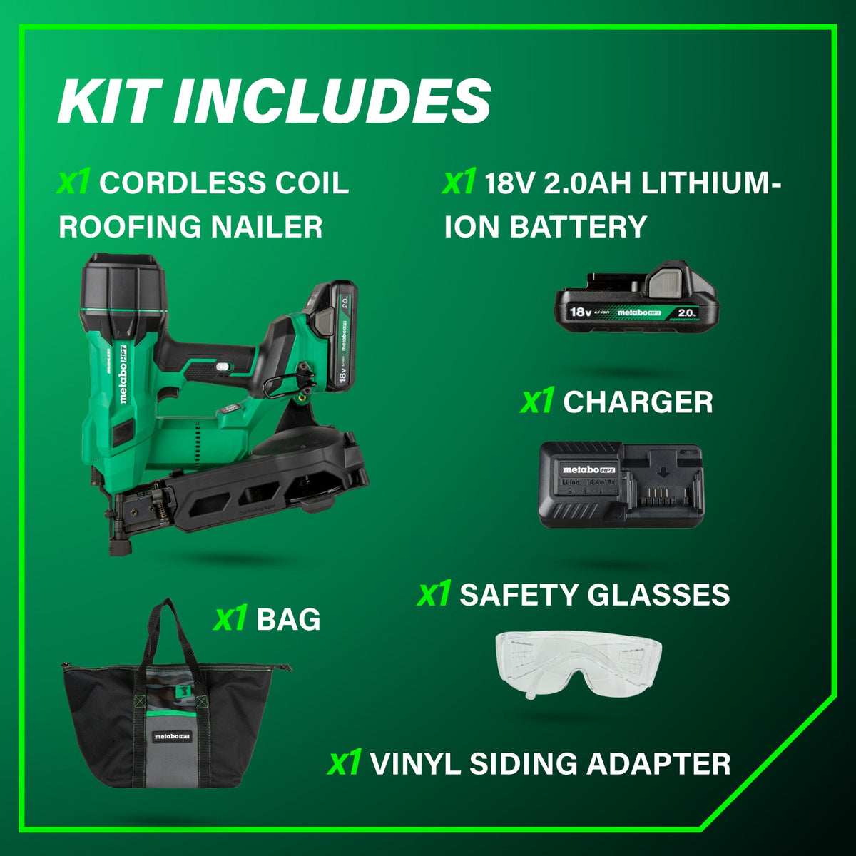 Metabo 18V MultiVolt Brushless 1 3/4" Coil Roofing Nailer