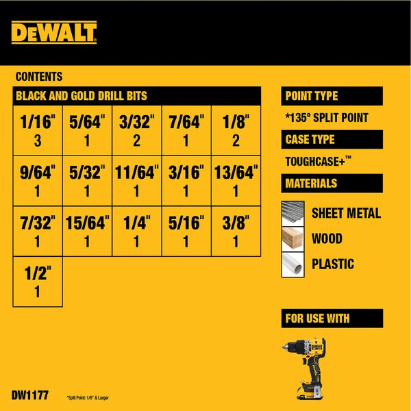 Dewalt DW1177 Jeu de mèches à oxyde noir - 20 pièces