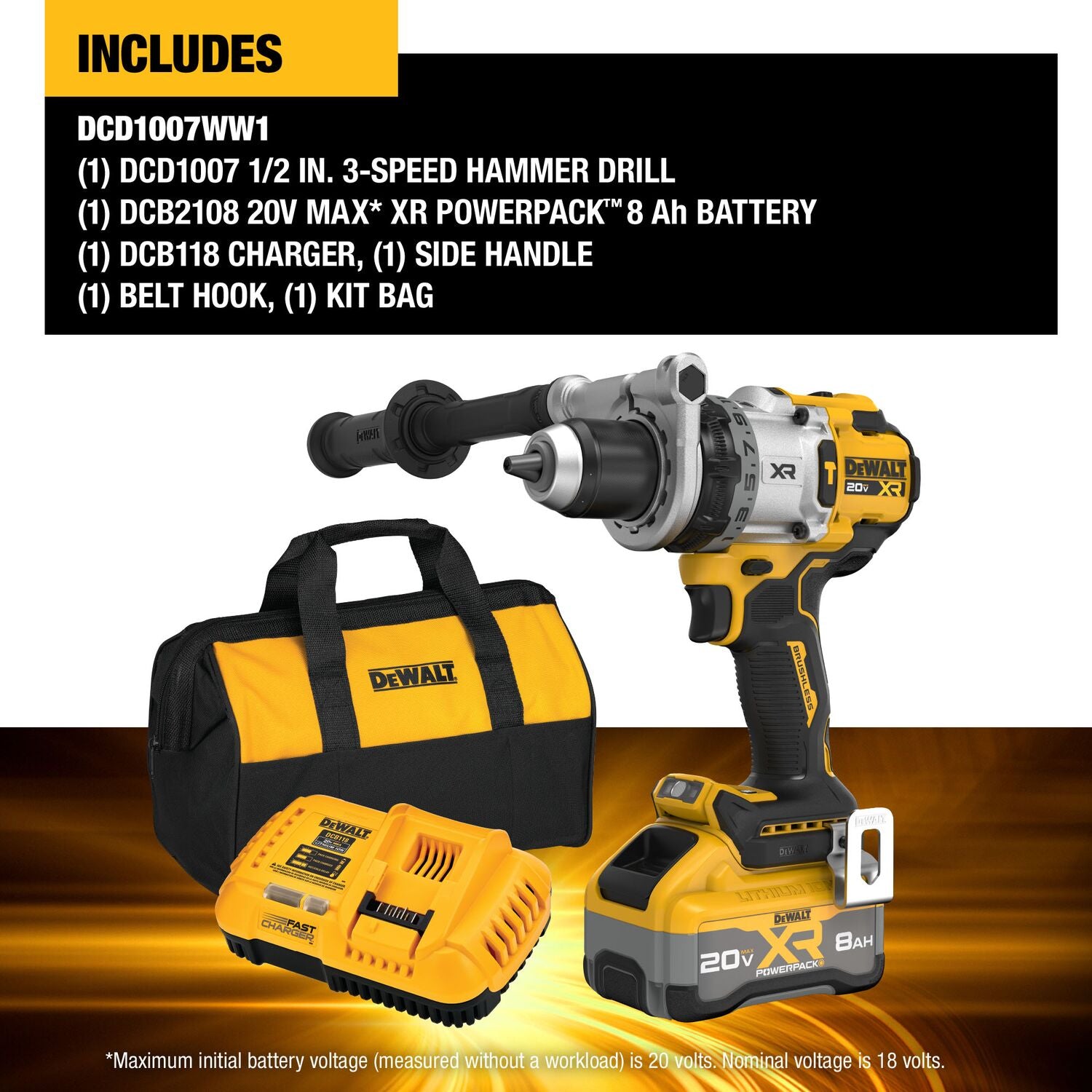 Dewalt 20V Max XR 1/2" Brushless Cordless 3 Speed Hammer Drill Kit with Powerpack