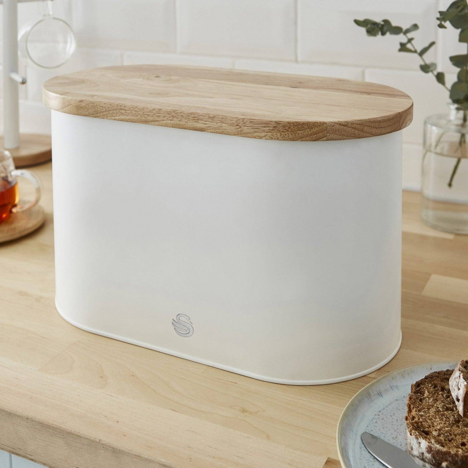 Swan Nordic Bread Bin with Cutting Board - White