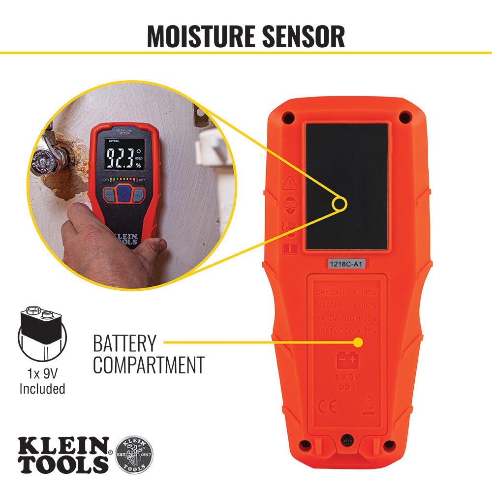 Klein Tools Pinless Water Leak Detector Moisture Meter 3/4' Below Surface
