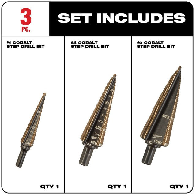 Milwaukee Cobalt Step Drill Bit Set - 3 PC