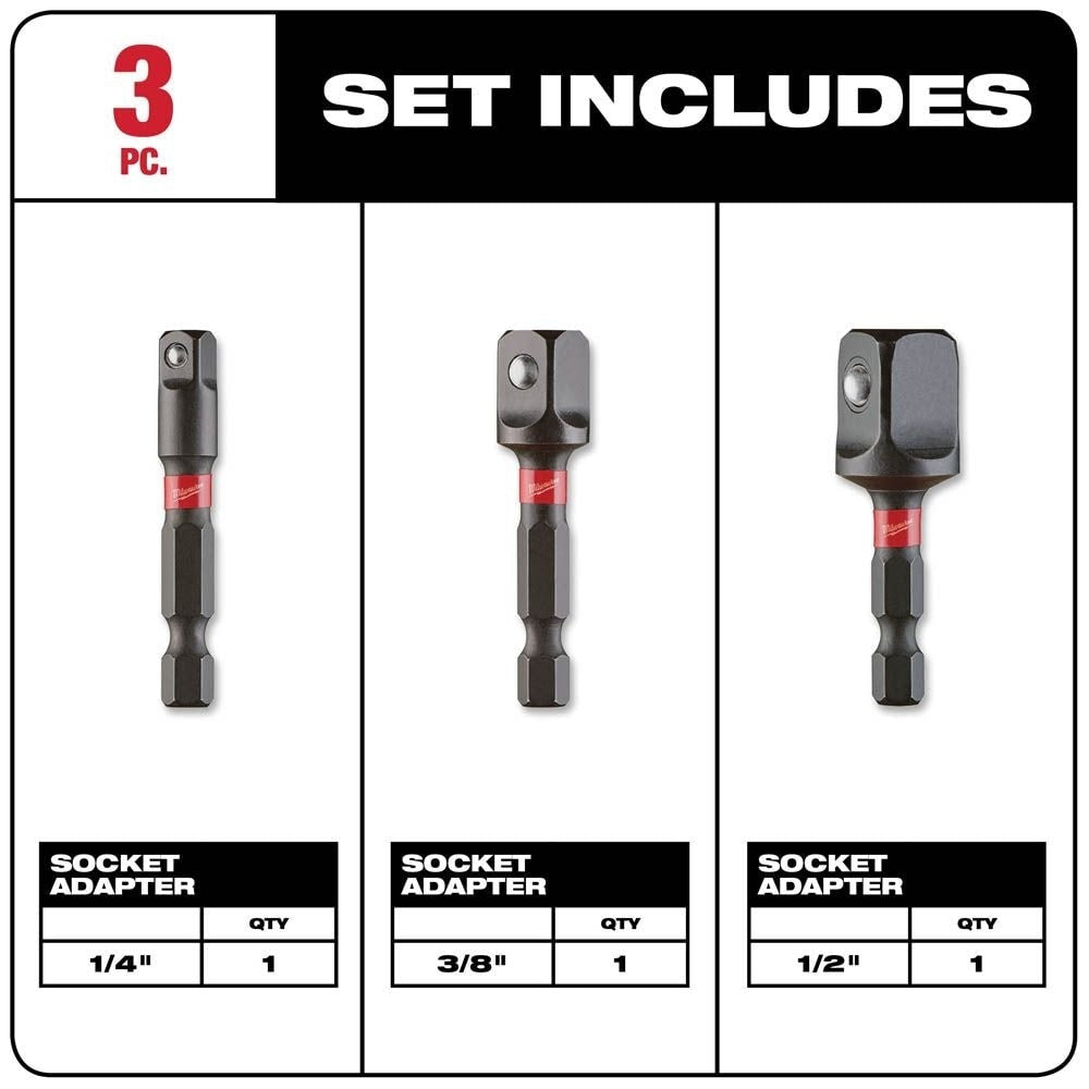 Milwaukee Electric Tool Socket Adapter Set 1/4" - 3Pc