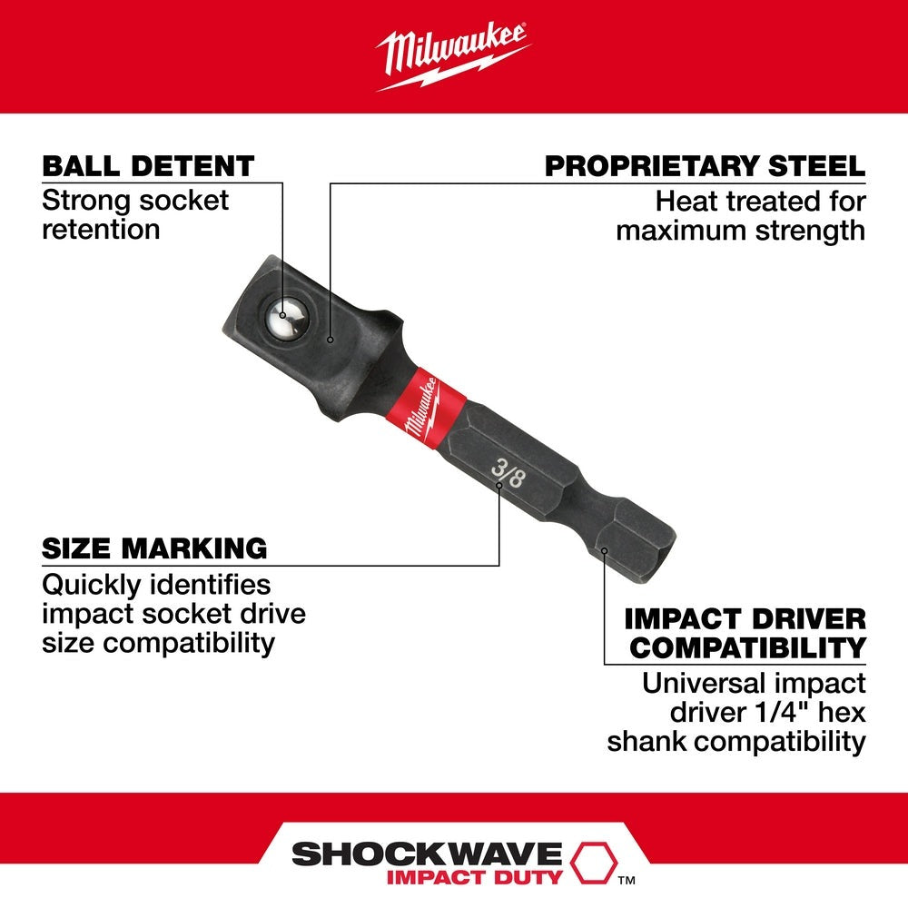 Milwaukee Electric Tool Socket Adapter Set 1/4" - 3Pc