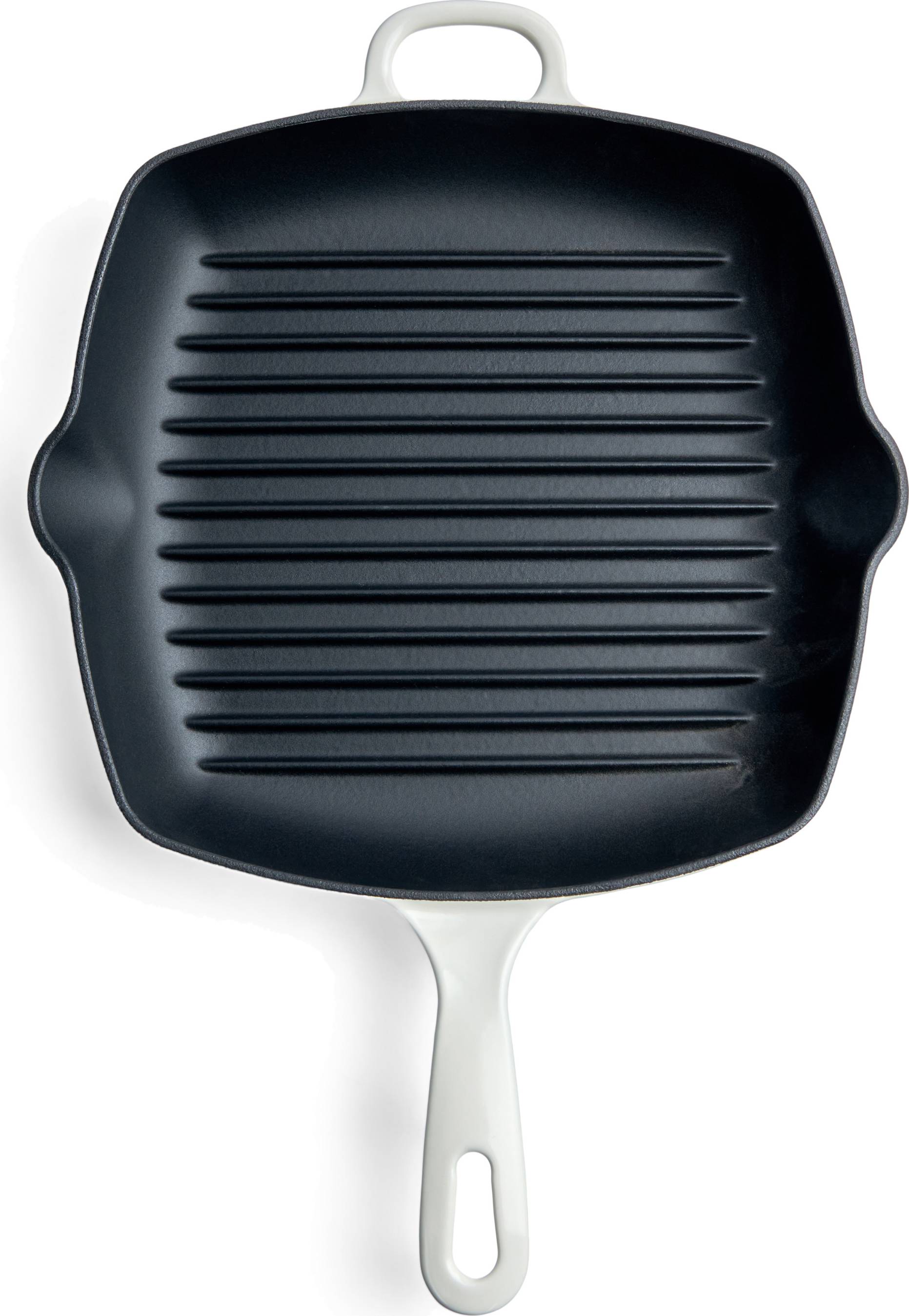 Chuck Hughes Grill Pan Square Cast Iron 10.25" - 26cm - Snow Goose White