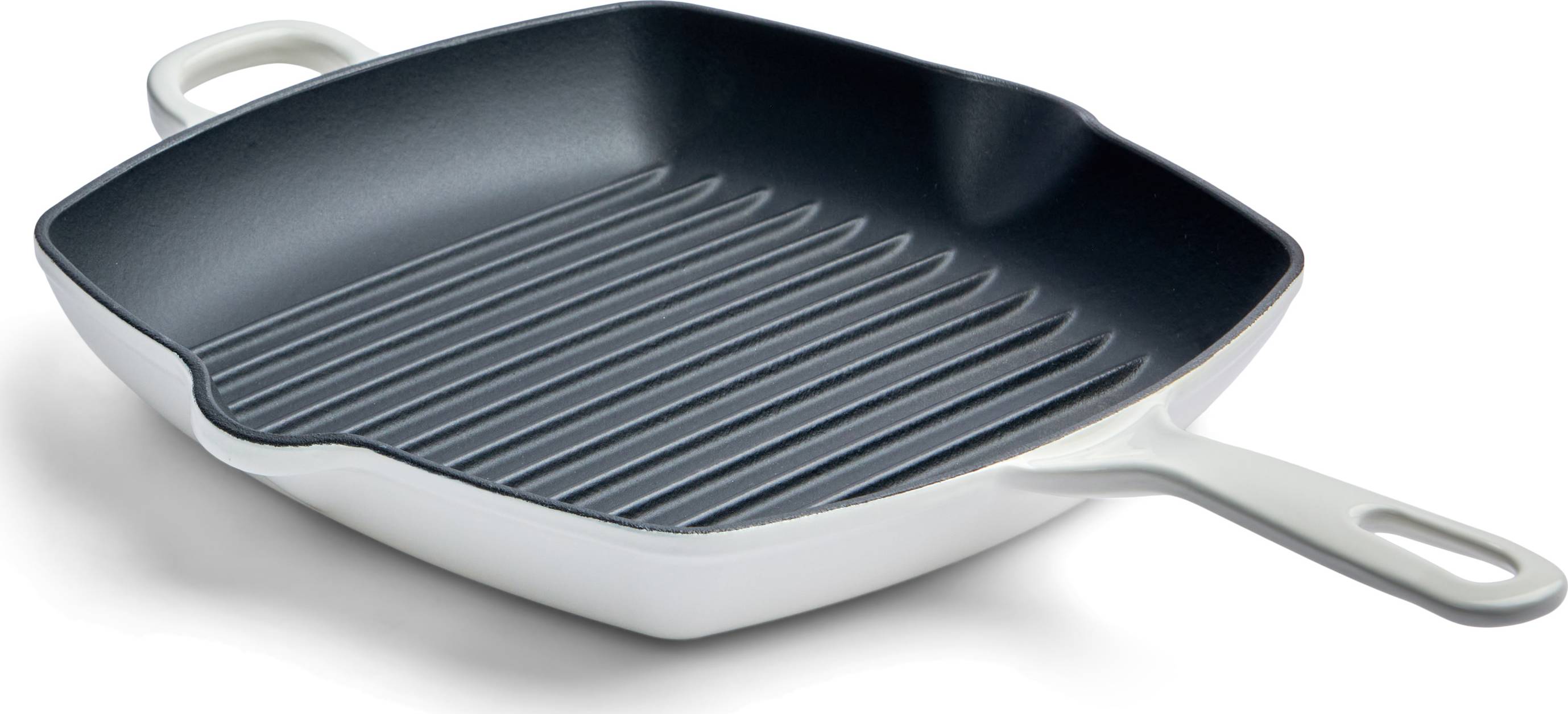 Chuck Hughes Grill Pan Square Cast Iron 10.25" - 26cm - Snow Goose White