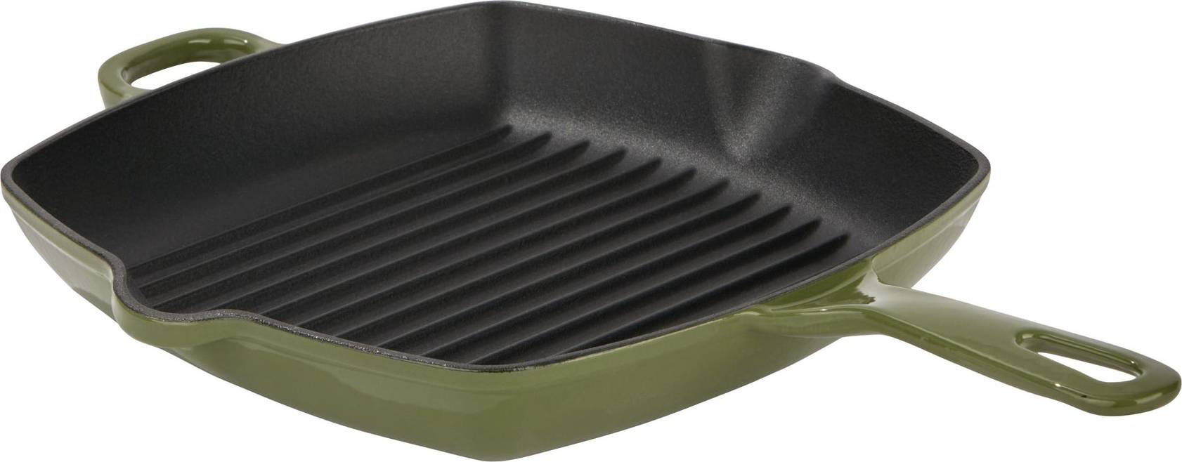 Chuck Hughes Grill Pan Square Cast Iron 10.25" - 26cm - Mallard Green