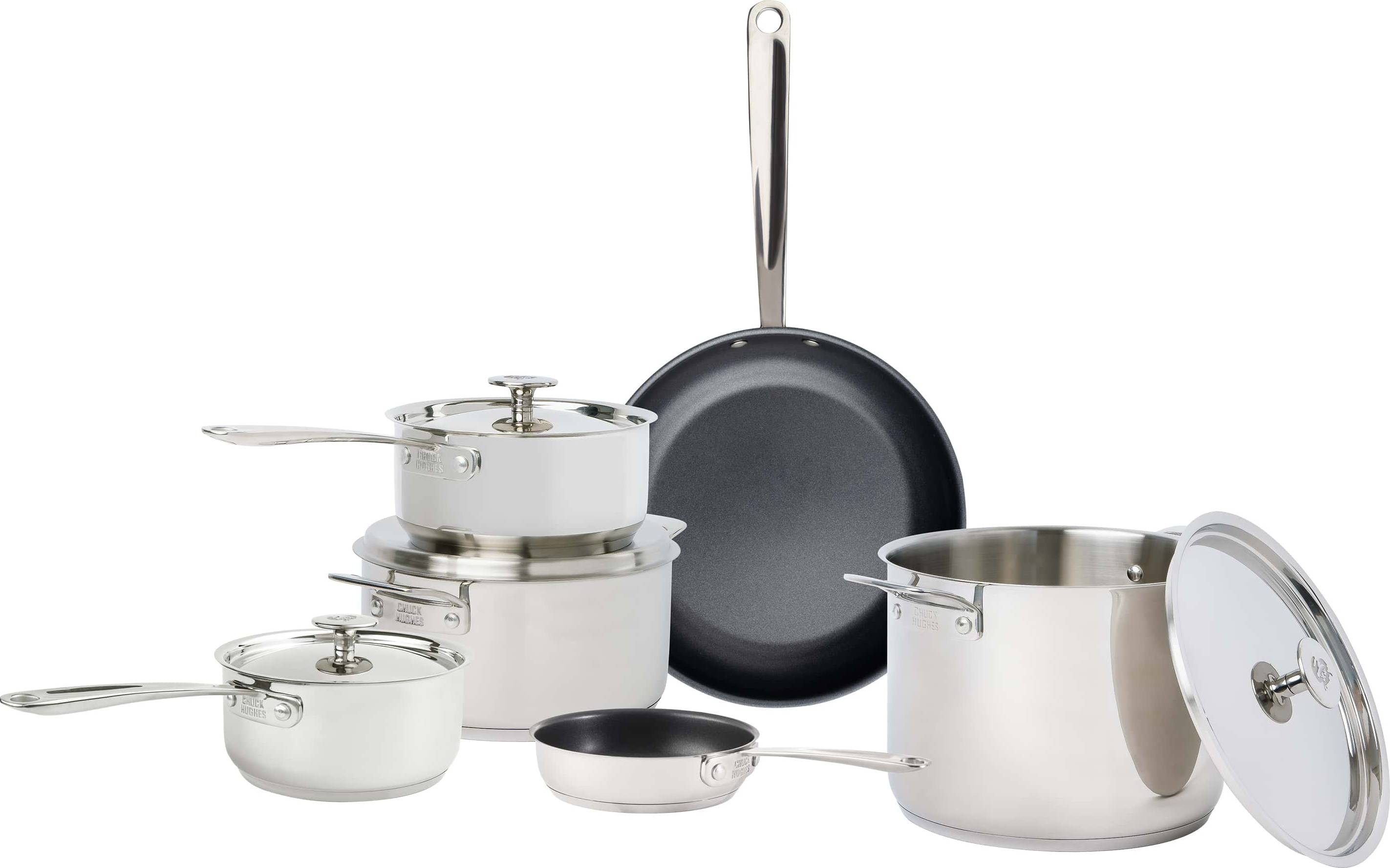 Batterie de cuisine Chuck Hughes en acier inoxydable 1 pli avec poignées - 10 pièces