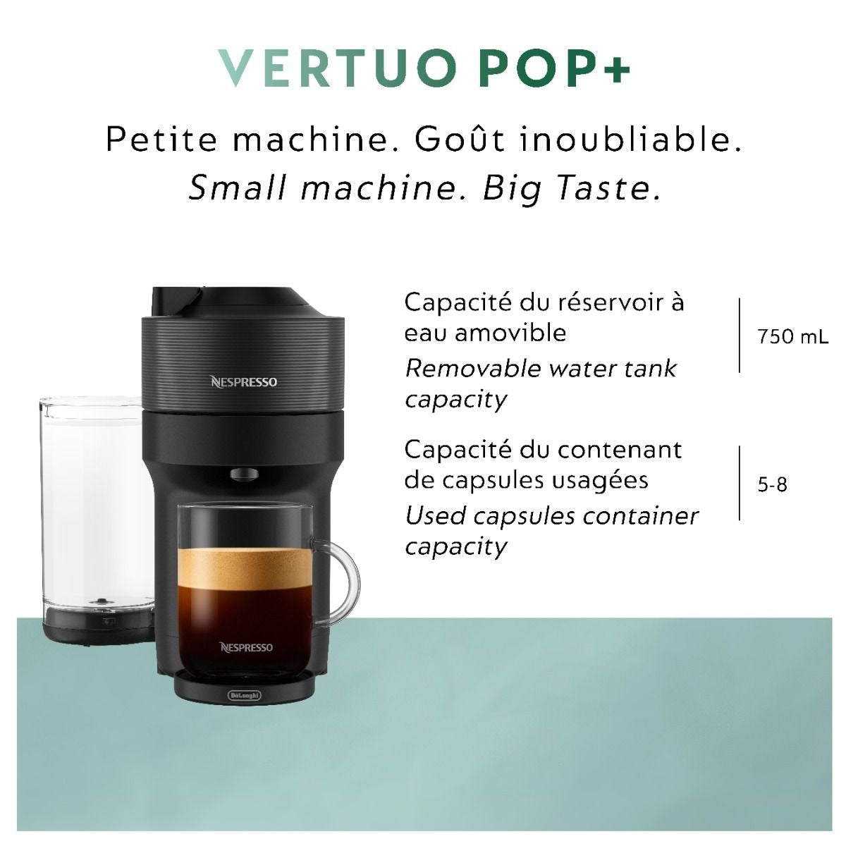 Machine à café et espresso Nespresso Vertuo Pop+ de De'Longhi - Noir réglisse